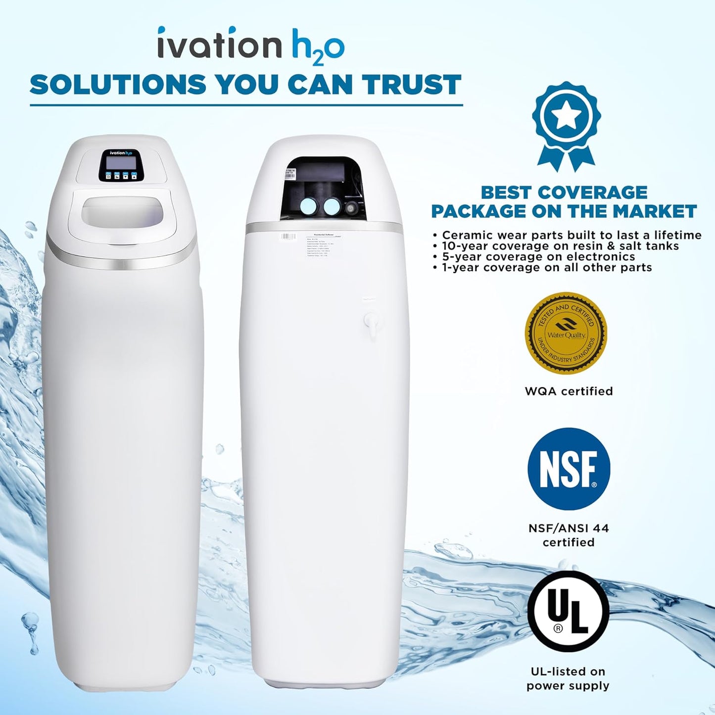 Ivation H2O IVAWS40K200RL - Sistema de suavizante de agua de 40.000 granos, suavizador de agua, con discos de cerámica patentados, regeneración automática de agua blanda para toda la casa, reduce el magnesio