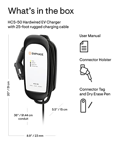Enphase– Estación de carga EV, HCS-50, EVSE, 240 V, 40 A, nivel 2, con cable de carga de 25 pies, 0918-00-004 hecho en Estados Unidos