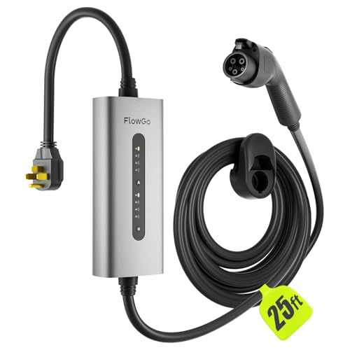 Cargador EV Nivel 2 40A J1772 Conector 9.6KW Cargador de coche eléctrico 240V con enchufe 14-50 Cable de 25 pies 15-40 amperios Estación de carga móvil de corriente ajustable para todos los