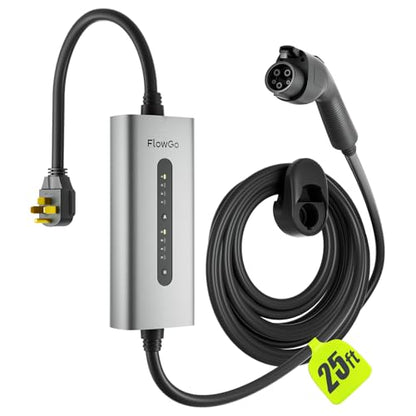 Cargador EV Nivel 2 40A J1772 Conector 9.6KW Cargador de coche eléctrico 240V con enchufe 14-50 Cable de 25 pies 15-40 amperios Estación de carga móvil de corriente ajustable para todos los