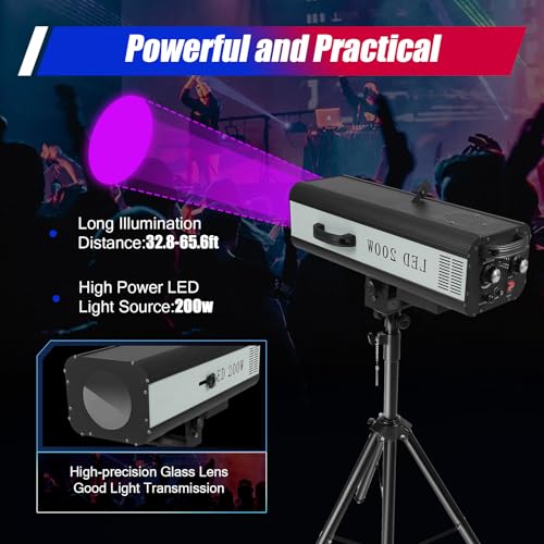 Luz LED de 200 W, foco de escenario de varios colores con soporte de control manual, luz de escenario, lámpara enfocada en puntos de escenario, luces de rendimiento profesional para eventos, teatro, discoteca, espectáculo de fiesta (200 W)