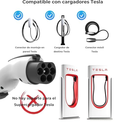 Adaptador Tesla a GB/T, Convertidor de Carga EV 7KW 32A, Compatible con BYD/JAC y Otros Vehículos Eléctricos con Conector GB/T, Bloqueo de Seguridad, Accesorios para Auto Eléctrico