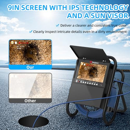 Sanyipace Cámara de alcantarillado con localizador 165FT/50M, cámara de drenaje con transmisor de 512Hz, Cámara de inspección de tubería de plomería con micrófono, contador de distancia, pantalla a