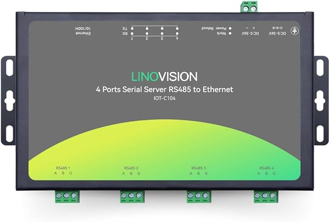 LINOVISION Convertidor RS485 a Ethernet de 4 puertos, puerta de enlace Modbus, conversión Modbus RTU/TCP, Edge Computing, servidor de dispositivos serie de 4 puertos, convertidor RS485 a TCP/IP IOT-C104
