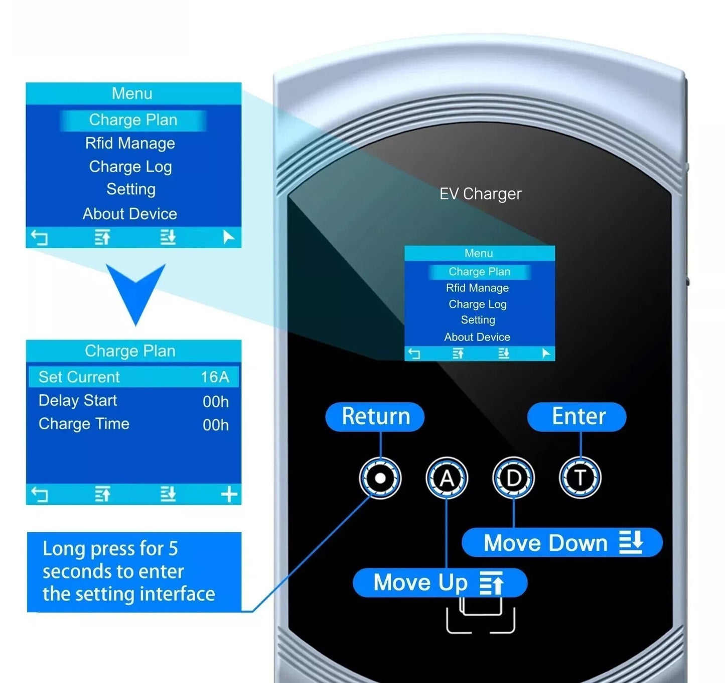 Cargador para vehículos eléctricos GBT de China con función DLB, aplicación Wi-Fi RFID, 11 kW trifásico, retardo de 1 a 15 horas