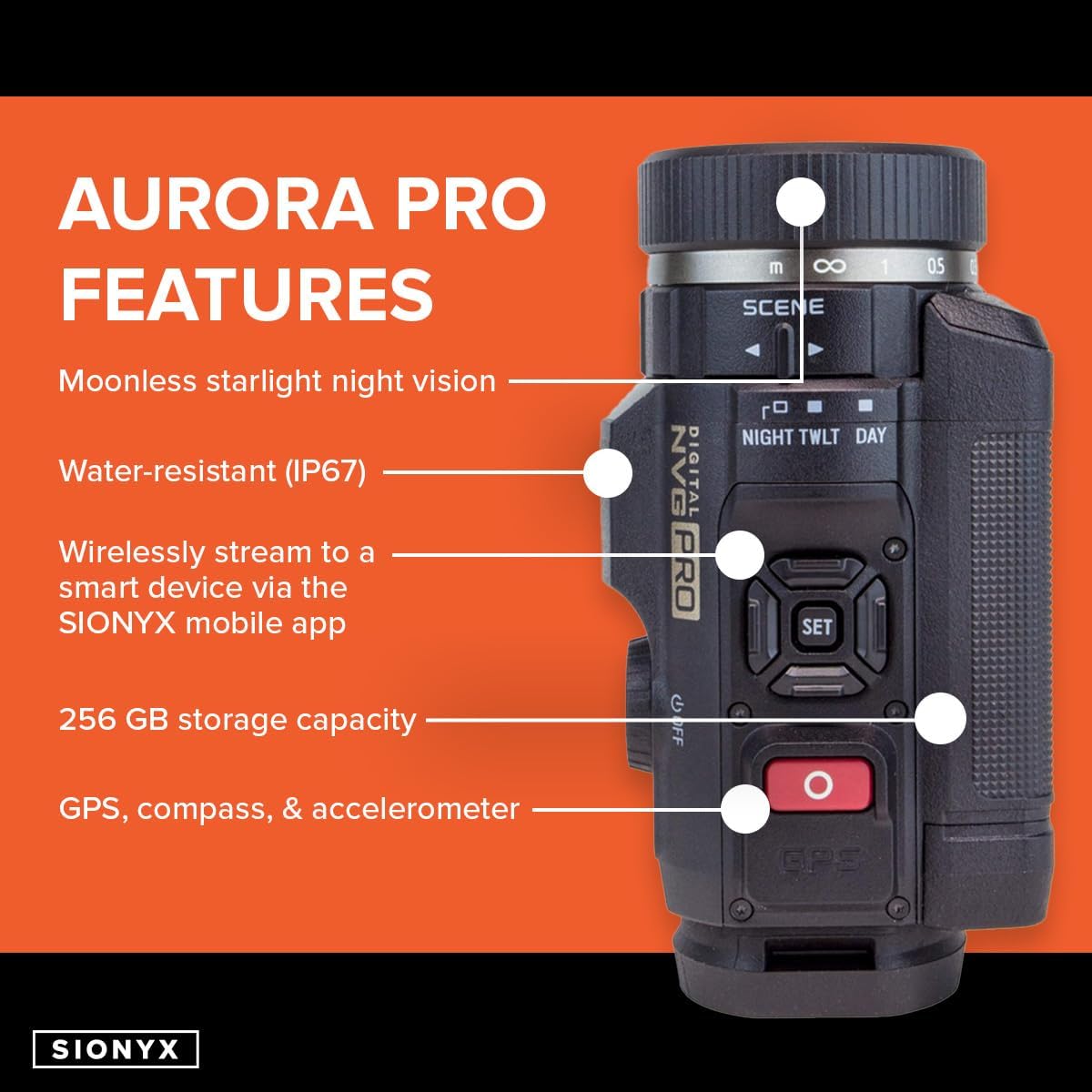 SiOnyx Aurora PRO - Cámara digital de visión nocturna a color y kits - Aurora PRO, WiFi, brújula y GPS, tarjeta MicroSD, funda protectora impermeable y más #C011300