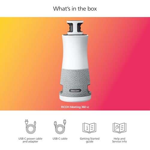 RICOH Meeting 360 Dispositivo de videoconferencia 3 en 1 | Vista panorámica de 360 grados con detección activa de altavoces y enfoque | 3 micrófonos con reducción de ruido de fondo | 3 altavoces de 8