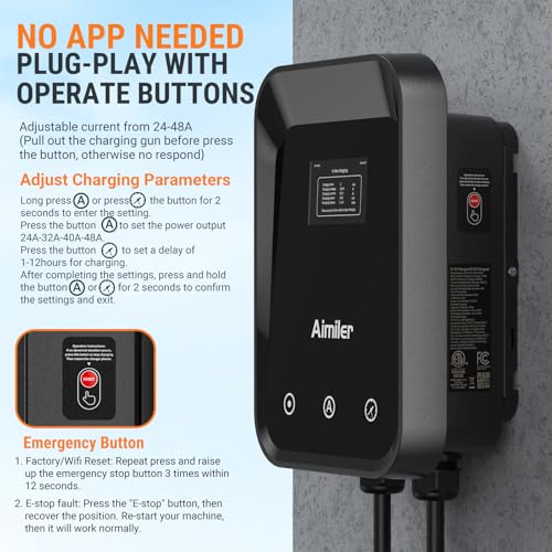Cargador de vehículo eléctrico de nivel 2 (EV) (WiFi APP/Plug-Play), 48A, cable de 25 pies certificado ETL, cable duro de 240 V (sin enchufe) y conector J1772 EVSE EV Estaciones de carga de coche eléctrico para el hogar Nivel 2 (48) - ZB18-U011KBH-F002