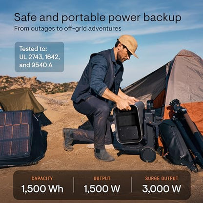Enphase IQ PowerPack 1500 - Estación de energía portátil avanzada, 1500 W LFP, tecnología de microinversor producida en los EE. UU., 4G celular, Wi-Fi, generador solar de 1500 Wh con certificación UL PES-1515-BL-US