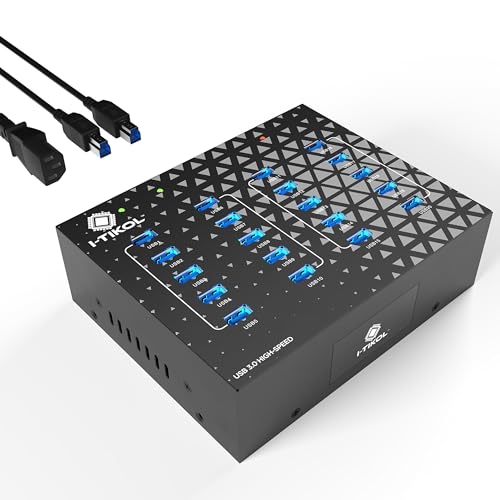 I-Tikol Concentrador divisor USB 3.0 de 20 puertos con fuente de alimentación, transferencia de datos de alta velocidad para computadora de escritorio, laptop, disco duro, PC, expande y acelera hasta 5 Gbps