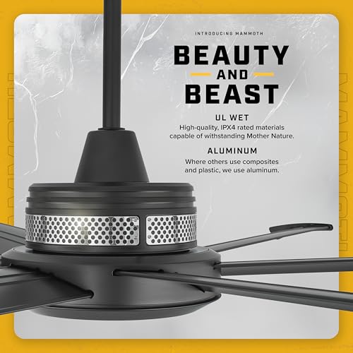 Big Ass Fans Mammoth MM1-60BB-01- Ventilador de techo para exteriores de 60 pulgadas, acabado negro, ventilador de patio inteligente habilitado para Wi-Fi con control remoto y control de voz,