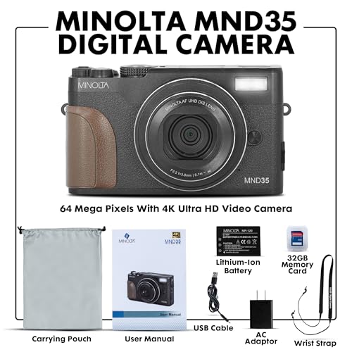 Minolta MND35 64MP 4K Ultra HD Wi-Fi Cámara digital, color negro MND35-BK