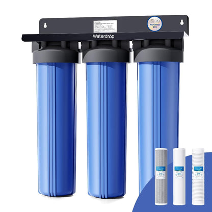 Waterdrop Sistema de filtro de agua de 3 etapas para toda la casa, con filtro de carbono y filtro de sedimentos, filtración de 7 etapas que reduce altamente el plomo, el cloro, el olor y el sabor,