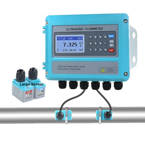 Medidor de flujo ultrasónico Whappocco Medidor de flujo de agua Abrazadera en medidor de flujo líquido Medidor de flujo digital montado en la pared con transductor grande para tubería DN300-236.220 in