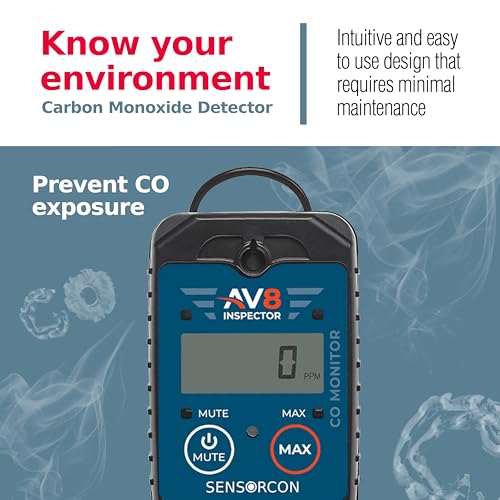 AV8 Inspector Detectores portátiles de monóxido de carbono para aviación - Monitor digital de monóxido de carbono de grado profesional con alarmas visuales y de audio