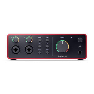 Interfaz USB Focusrite Scarlett 4i4 de cuarta generación con software, auriculares y 2 cables XLR de 15 pies
