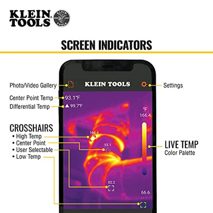 Klein Tools Cámara termográfica TI222 para iPhone y todos los dispositivos iOS, cámara de imágenes térmicas, 10.800 píxeles, paletas de tres colores, temperaturas altas/bajas