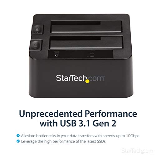 StarTech.com Estación de acoplamiento de disco duro USB 3.1 a SATA de doble bahía, USB 3.1 (10 Gbps), externa 2.5/3.5" SATA I/II/III, estación de acoplamiento SSD/HDD, bahía de disco duro