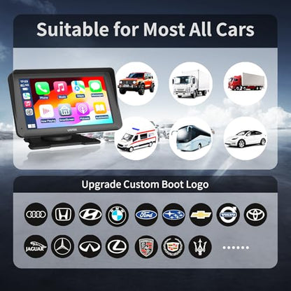 Unitek - Pantalla táctil portátil inalámbrica para coche, 7 pulgadas, compatible con Bluetooth, pantalla de Android y Apple Carplay para pantalla de coche para Carros con cámara de respaldo/navegador