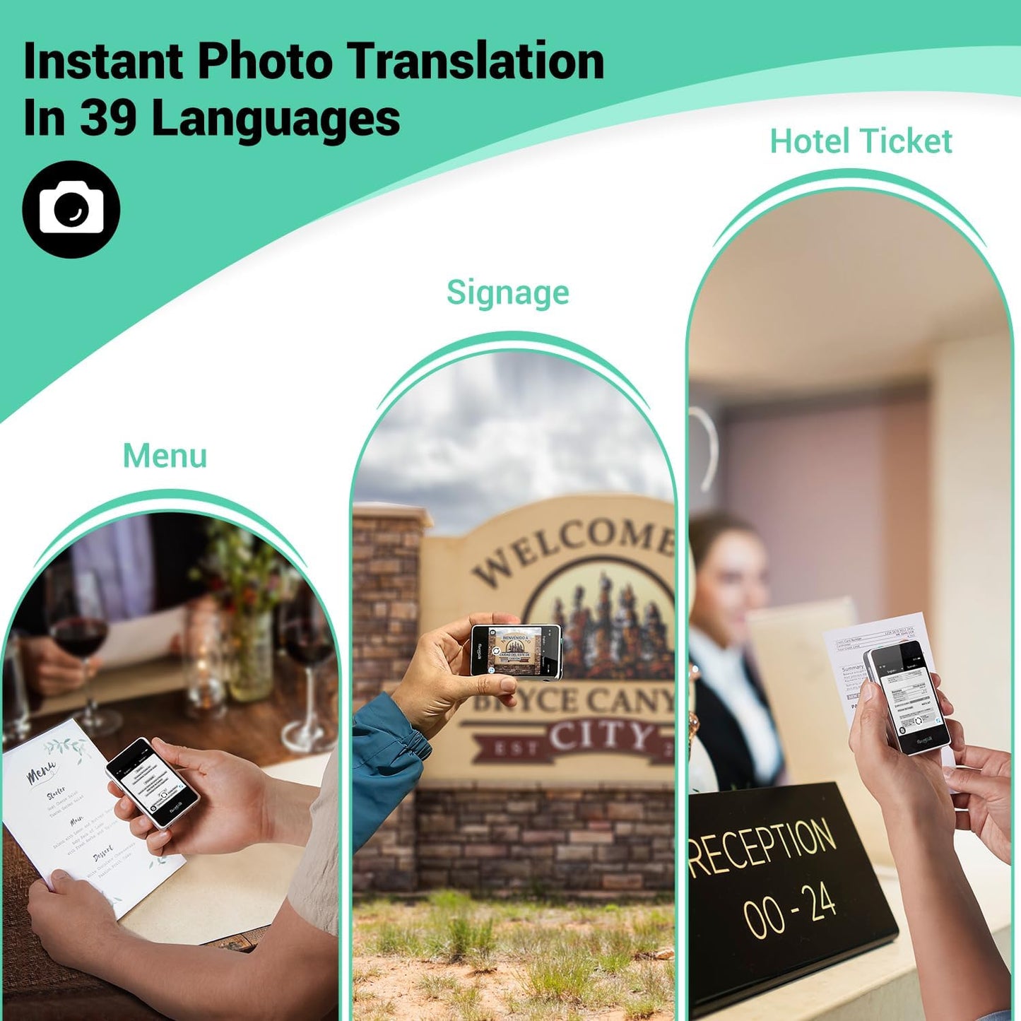 Timekettle, Fluentalk T1 Mini dispositivo de traductor no necesita WiFi, datos móviles globales integrados de 1 año, soporta 40 idiomas y traducción de fotos, traductor de idioma instantáneo para