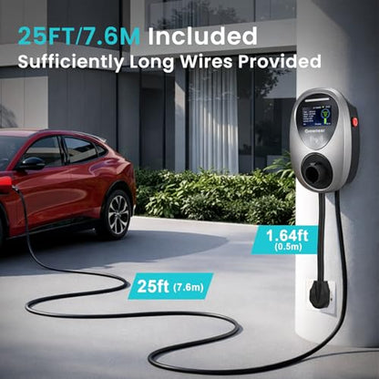 GROWNEER Cargador EV de nivel 2 de 48 amperios, enchufe NEMA 14-50 de 240 V, cargador portátil para vehículo eléctrico de 25 pies con conector J1772 y adaptador Tesla, pantalla LCD, estación de carga - AY253608001