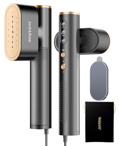 Jack & Rose Vaporizador de viaje para ropa, plancha portátil de 100 a 220 V, calentamiento de 15 segundos, vapor y plancha 2 en 1, tamaño de viaje, panel térmico de cerámica grande, para todo el mundo