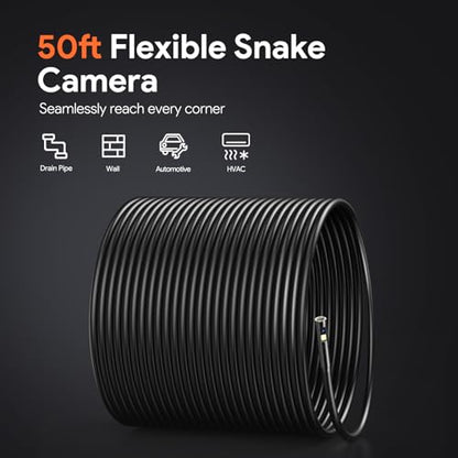 DEPSTECH Cámara de Alcantarillado de 15.2 metros, Boroscopio HD Triple Lente 1080P, Endoscopio con Pantalla IPS de 5 Pulgadas y Luz, Cámara de Inspección de Tuberías de Drenaje de Plomería Resistente DS620TL15M
