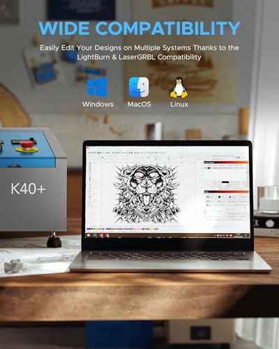 OMTech Grabador láser de CO2 K40+, máquina de grabado láser de escritorio de 8 x 12 pulgadas 40 W para uso doméstico, cortador láser compatible con láser de asistencia de aire para madera y vidrio más