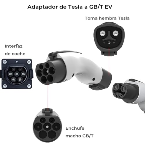 Adaptador Tesla a GB/T, Convertidor de Carga EV 7KW 32A, Compatible con BYD/JAC y Otros Vehículos Eléctricos con Conector GB/T, Bloqueo de Seguridad, Accesorios para Auto Eléctrico