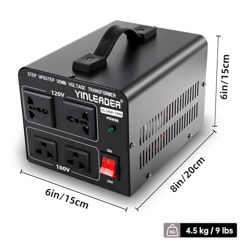 Yinleader 1000W 120V EE.UU. a 100V Japón Convertidor de Voltaje Paso Abajo/Arriba Transformador Ideal para Tocadiscos Japonés YL-USJP-1000