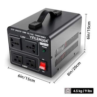 Yinleader 1000W 120V EE.UU. a 100V Japón Convertidor de Voltaje Paso Abajo/Arriba Transformador Ideal para Tocadiscos Japonés YL-USJP-1000