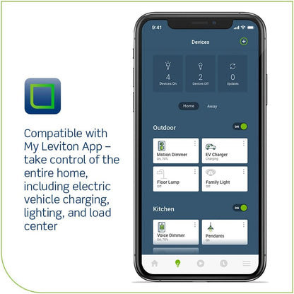 Leviton Level 2 Cargador eléctrico Inteligente para vehículo (EV) con Wi-Fi, 48 Amp, 208/240 Vac, Salida de 11.6 kW, Cable de 18 pies, estación de Carga Cableada, EV48W