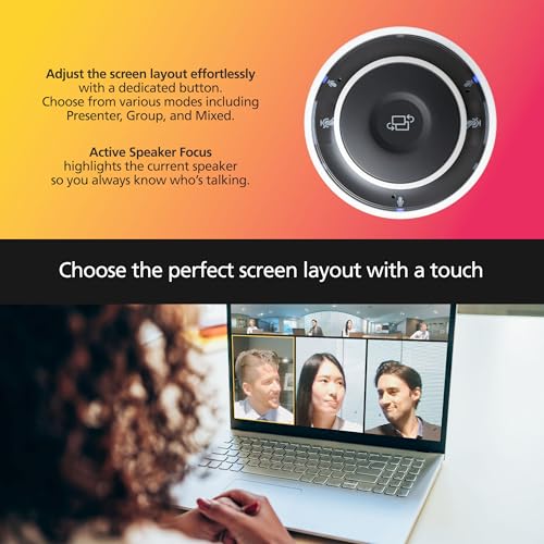 RICOH Meeting 360 Dispositivo de videoconferencia 3 en 1 | Vista panorámica de 360 grados con detección activa de altavoces y enfoque | 3 micrófonos con reducción de ruido de fondo | 3 altavoces de 8