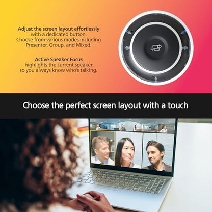 RICOH Meeting 360 Dispositivo de videoconferencia 3 en 1 | Vista panorámica de 360 grados con detección activa de altavoces y enfoque | 3 micrófonos con reducción de ruido de fondo | 3 altavoces de 8