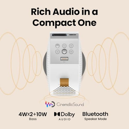 BenQ GV50 | Proyector portátil láser, 500 lúmenes, nativo 1080p, compatible con 4K, proyección de techo, base de trípode, ángulo giratorio, Google TV, Netflix certificado, WiFi y Bluetooth, altavoz integrado