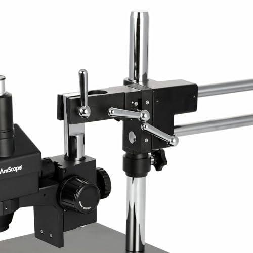 AmScope SM-4TZZ-B 180X Microscopio estéreo trinocular zoom con negro | 3.5X-180X Magnification Range 76mm Stereo Microscope Holder Ring 360° Multi-Axis Head Rotation Powder-Coat Black
