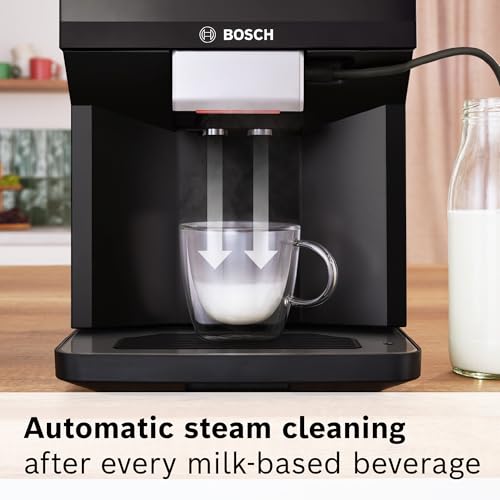 Bosch TPU40109 Serie 500 Máquina espresso totalmente automática con compartimento de grano entero y canal de café molido, pantalla TFT y panel de control táctil, sistema de leche externo y 9 opciones