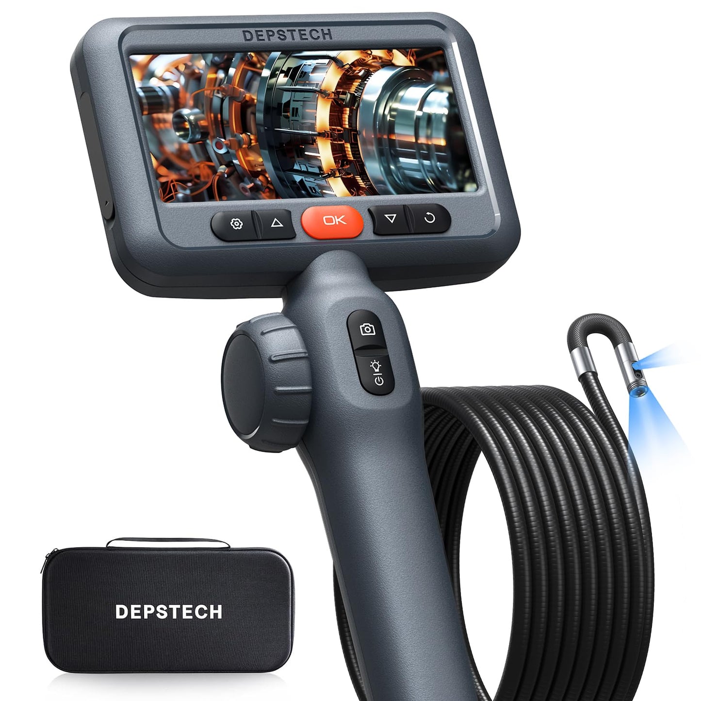 DEPSTECH Cámara endoscopio articulada de 10 pies con luz: boroscopio industrial articulado bidireccional de doble lente con pantalla de 4.5" y cable de serpiente, herramienta automotriz de cámara de inspección para pared, tubería, mecánico DS650DL-3m
