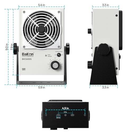 BAKON Ventilador de iones antiestático BK5600S, Ventilador eléctrico iónico, Eliminador estático, Mantenimiento de fabricación electrónica, Laboratorio de investigación científica, Embalaje de chips para eliminar la electricidad estática