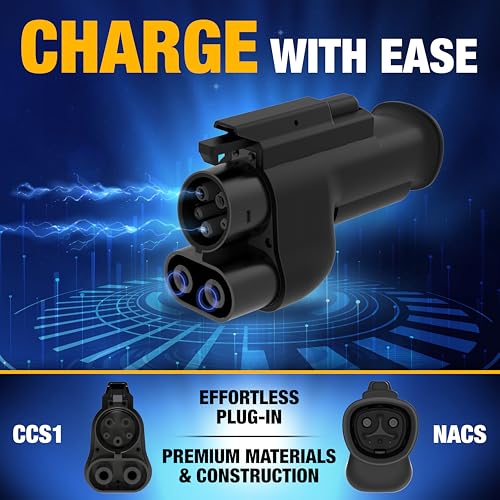 DEWALT Adaptador de carga rápida NACS a CCS1, 500A/1000V, carga rápida tu CCS1 EV en supercargadores Tesla, compatible con vehículos eléctricos seleccionados.