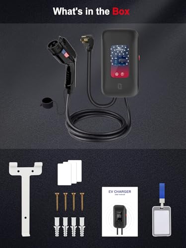 MACARLON - Cargador EV de nivel 2, 40 amperios, 240 V, cable de 25 pies, tarjeta Wi-Fi y RFID, estación de carga inteligente para vehículos eléctricos con enchufe NEMA 14-50 y conector J1772, GO-E3116S09