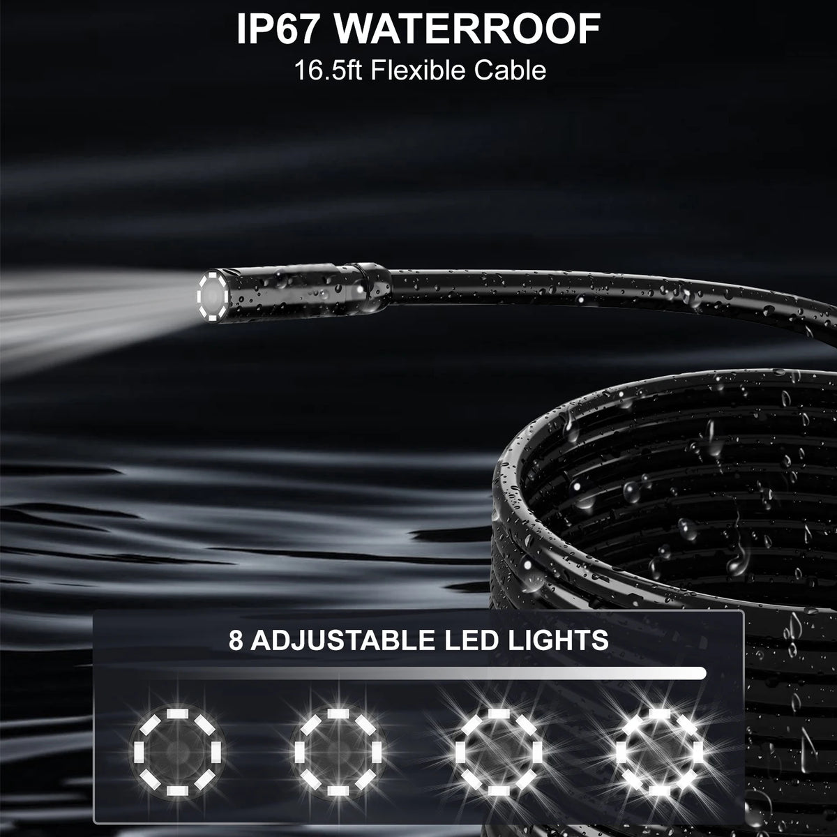 Hanmatek IE01 Cámara endoscopio Industrial pantalla de 4,3 pulgadas HD1080P IP67 impermeable 8 LED boroscopio de inspección de luz para reparación de tuberías de automóviles