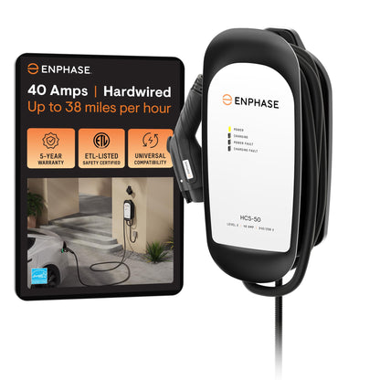 Enphase– Estación de carga EV, HCS-50, EVSE, 240 V, 40 A, nivel 2, con cable de carga de 25 pies, 0918-00-004 hecho en Estados Unidos
