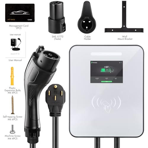 Cargador EV de nivel 2 de 48 amperios, 240 V, 11.5 KW y 25 pies con enchufe NEMA 14-50 y aplicación inteligente SAE J1772, carga programada, cable flexible de 25 pies