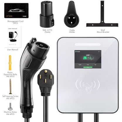 Cargador EV de nivel 2 de 48 amperios, 240 V, 11.5 KW y 25 pies con enchufe NEMA 14-50 y aplicación inteligente SAE J1772, carga programada, cable flexible de 25 pies