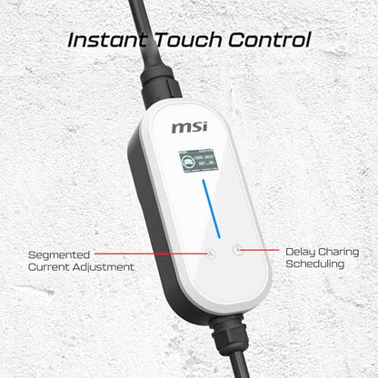 MSI EZgo NACS, 40A/9.6Kw, cargador portátil de nivel 1/2 con enchufe NEMA 5-15 y NEMA 14-50, color blanco