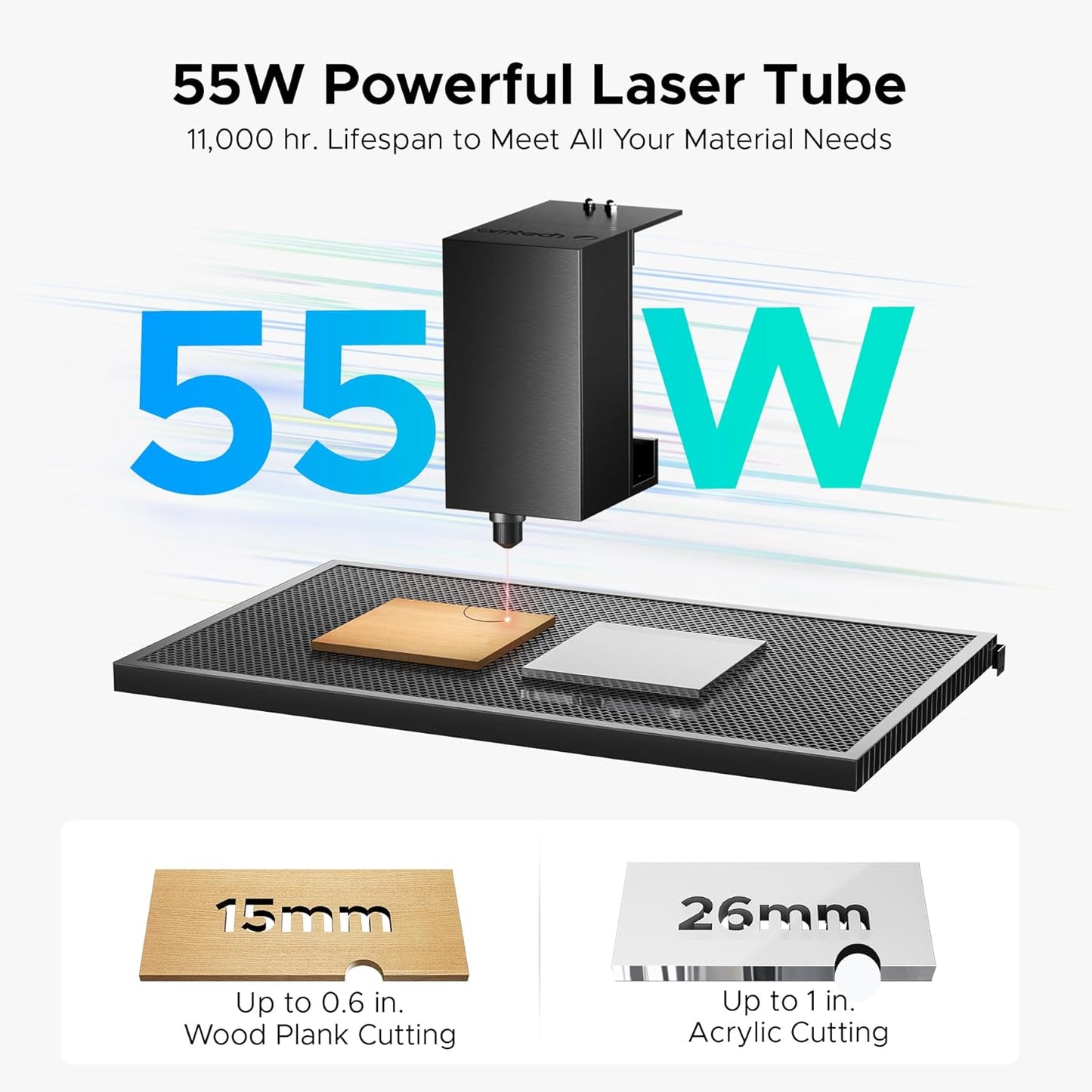 OMTech Polar+ 55W CO2 Grabador láser cortador con LightBurn, área de trabajo de 20 "x12", cámara de 5MP, ejes rotativos duales, velocidad de 19.685 in/s, con bomba de agua, máquina de corte por láser