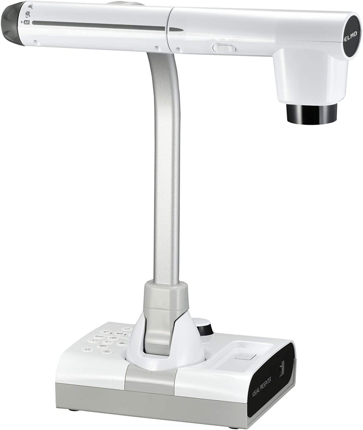 Elmo Presentador visual STEM-CAM modelo 1379 TT-12W, cámara de documentos con zoom de 192x (12x óptico/16x digital), sensor CMOS de 1/2.3", 3.4 megapíxeles, 30 fps, entrada y salida HDMI, RGB, USB
