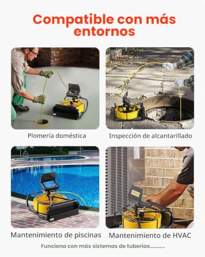 VEVOR Cámara de alcantarillado, 98.4 pies/98.4 ft (30 m), cámara de Boroscopio impermeable IP68, con función DVR y luces LED, endoscopio industrial para tubería de drenaje de conductos de pared. Pantalla de 4.3" con función DVR