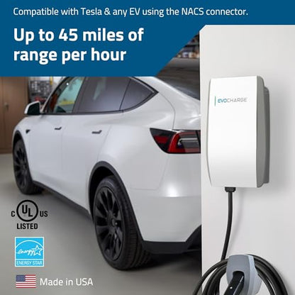 Home 50 NACS - Cargador EV de nivel 2, 240 V cableado, compatible con Tesla - Estación de carga inteligente de vehículo eléctrico de 50 amperios, cable de 25 pies, listado UL, hasta 45